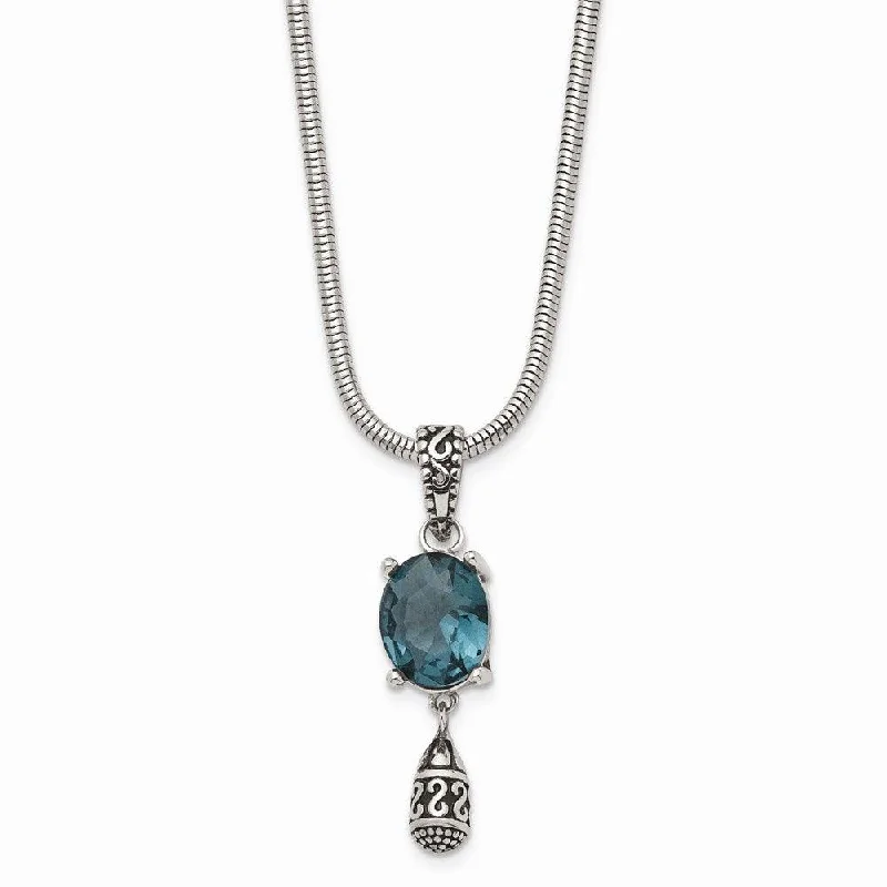 Necklaces and pendants with abstract shapes for a modern, creative appearance-Stainless Steel Polished/Antiqued Blue Glass w/2 in ext. Necklace