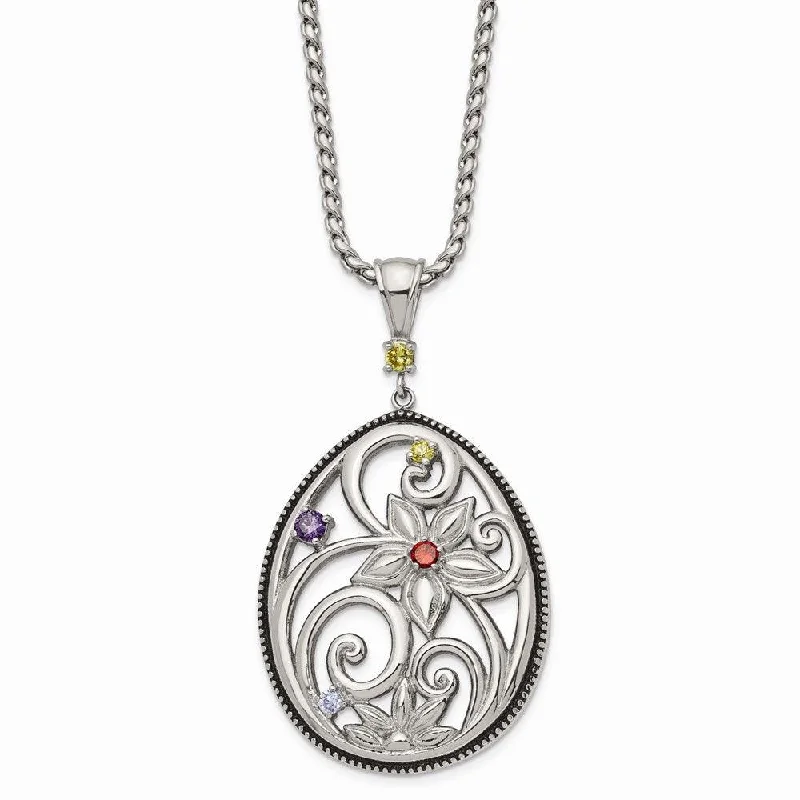 Necklaces and pendants with infinity love symbols for an eternal, romantic gesture-Stainless Steel Polished/Antiqued Multicolor CZ w/1.75in ext. Necklace