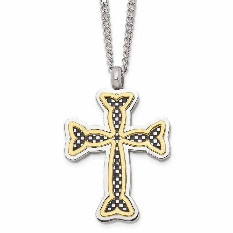 Best necklaces and pendants with oval pendants for a classic, elegant shape-Stainless Steel Polished Black and Yellow IP-plated Cross Necklace