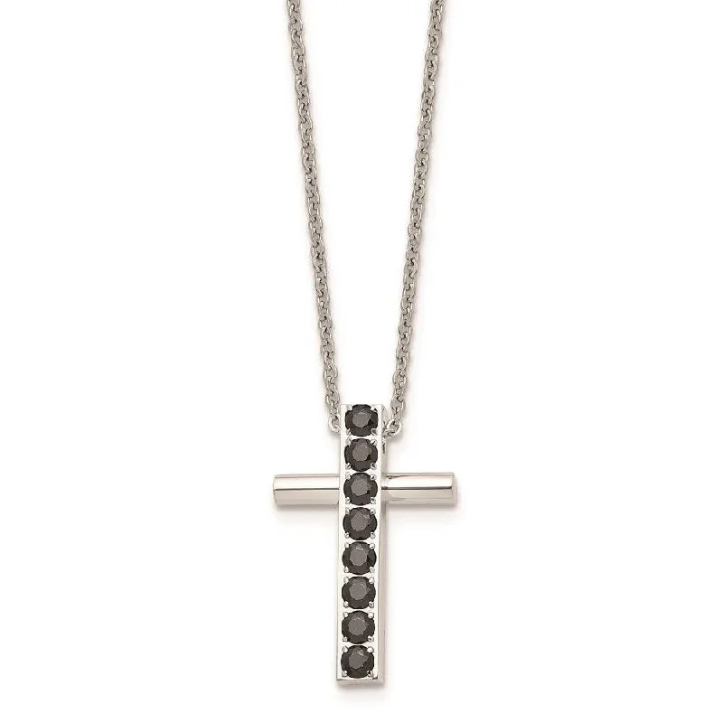 Simple necklaces and pendants with tiny charms for a delicate and casual vibe-Stainless Steel Polished Black CZs Cross Necklace