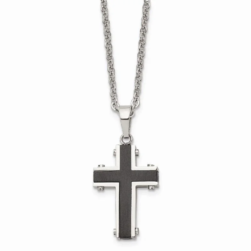 Stunning necklaces and pendants with birthstone pendants for a personal touch-Stainless Steel Polished Black IP-plated Cross Necklace