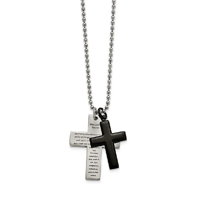 Best necklaces and pendants with oval pendants for a classic, elegant shape-Stainless Steel Polished Black IP-plated Lord's Prayer Cross Necklace