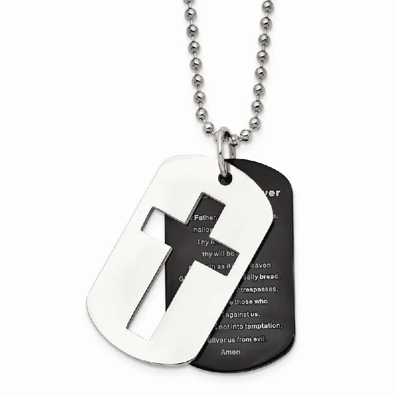 Necklaces and pendants with infinity love symbols for an eternal, romantic gesture-Stainless Steel Polished Black IP-plated Lord's Prayer Necklace