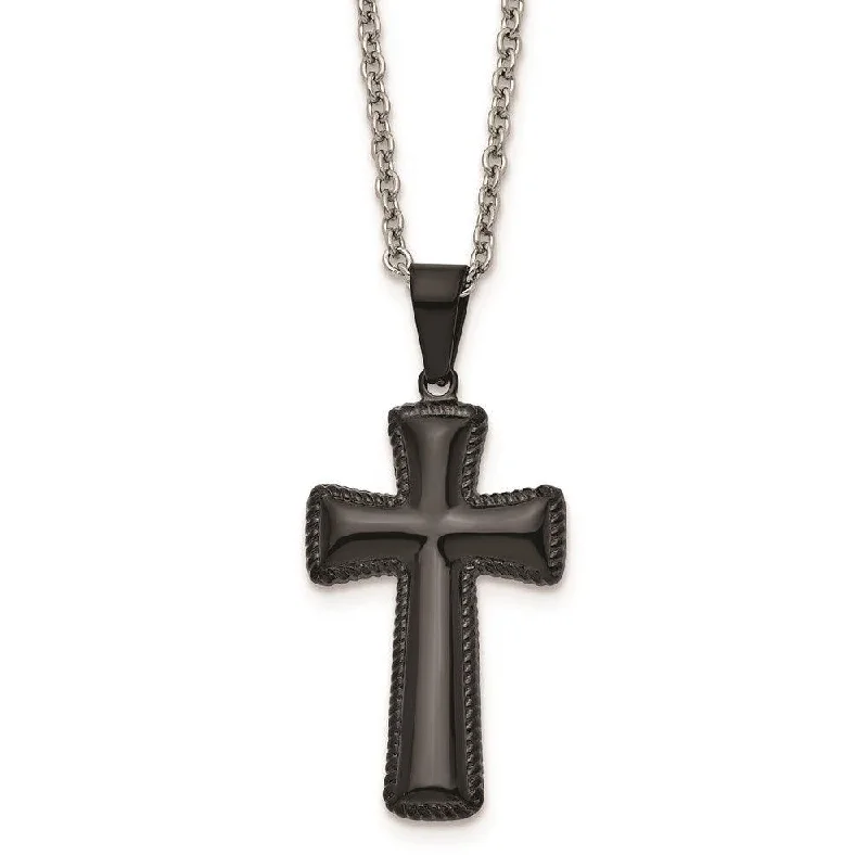 Elegant necklaces and pendants with diamond accents for added sparkle-Stainless Steel Polished Black IP-plated Medium Pillow Cross Necklace