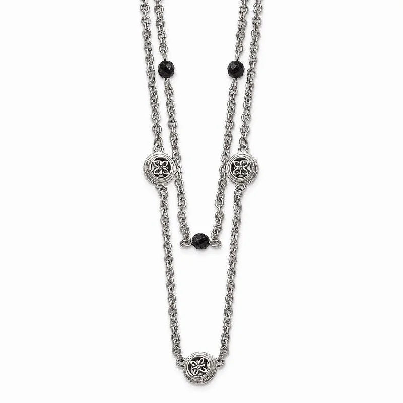 Beautiful necklaces and pendants with natural stones for an earthy, organic vibe-Stainless Steel Polished Black Onyx w/2in ext. Layered Necklace