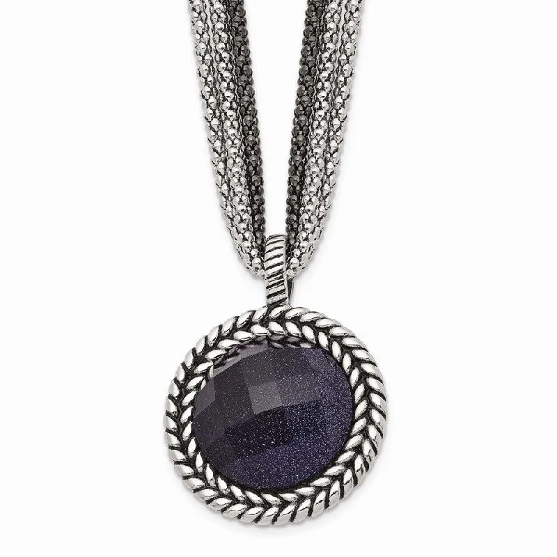 Best necklaces and pendants with personalized coordinates for a special keepsake-Stainless Steel Polished Blue Sandstone w/2in ext. Reversible Necklace