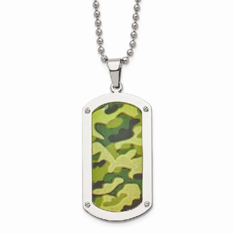 Best necklaces and pendants with vintage coin pendants for a unique accessory-Stainless Steel Polished Camouflage Dog Tag Necklace