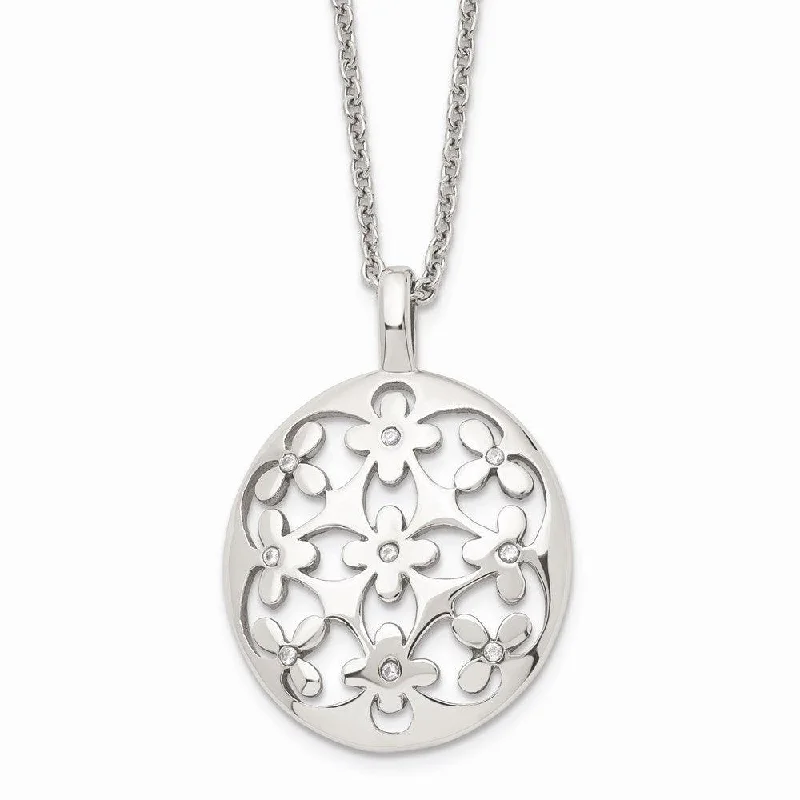 Beautiful necklaces and pendants with geometric shapes for a modern, artistic design-Stainless Steel Polished Circle w/CZ w/2in ext. Necklace