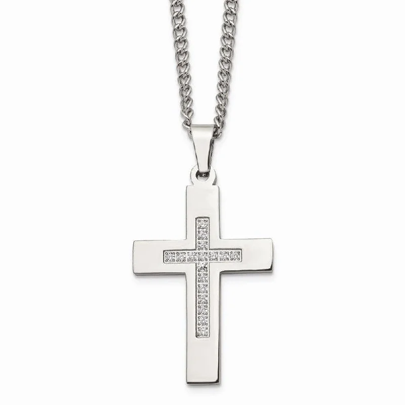 Best necklaces and pendants with silver chains for a sleek, timeless look-Stainless Steel Polished CZ Cross Necklace