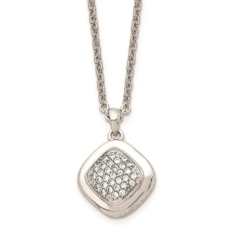 Necklaces and pendants with leaf-shaped designs for an earthy, organic feel-Stainless Steel Polished CZ Square w/2in ext. Necklace