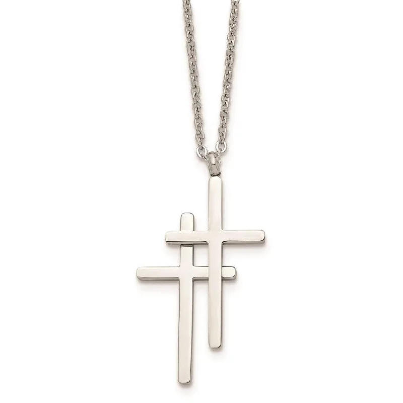 Best necklaces and pendants for everyday wear with minimalist designs-Stainless Steel Polished Double Cross Necklace