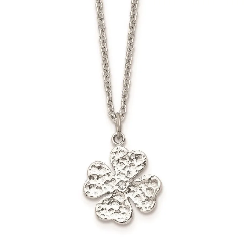 Best necklaces and pendants with matching rings for a coordinated jewelry set-Stainless Steel Polished Four Leaf Clover with Crystal Necklace