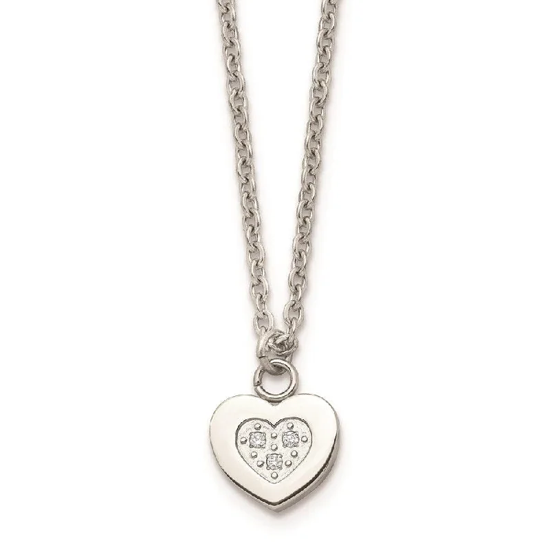 Best necklaces and pendants with opal and gold for a vibrant, luxurious contrast-Stainless Steel Polished Heart with CZs Necklace