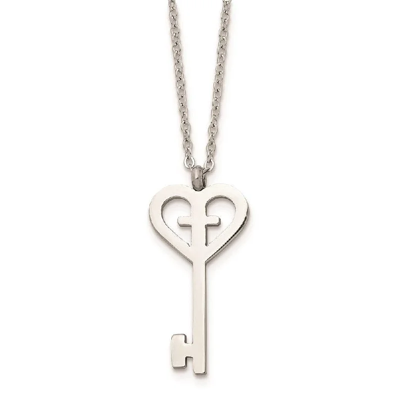 Best necklaces and pendants with intertwined designs for a symbol of unity-Stainless Steel Polished Key with Cross Necklace