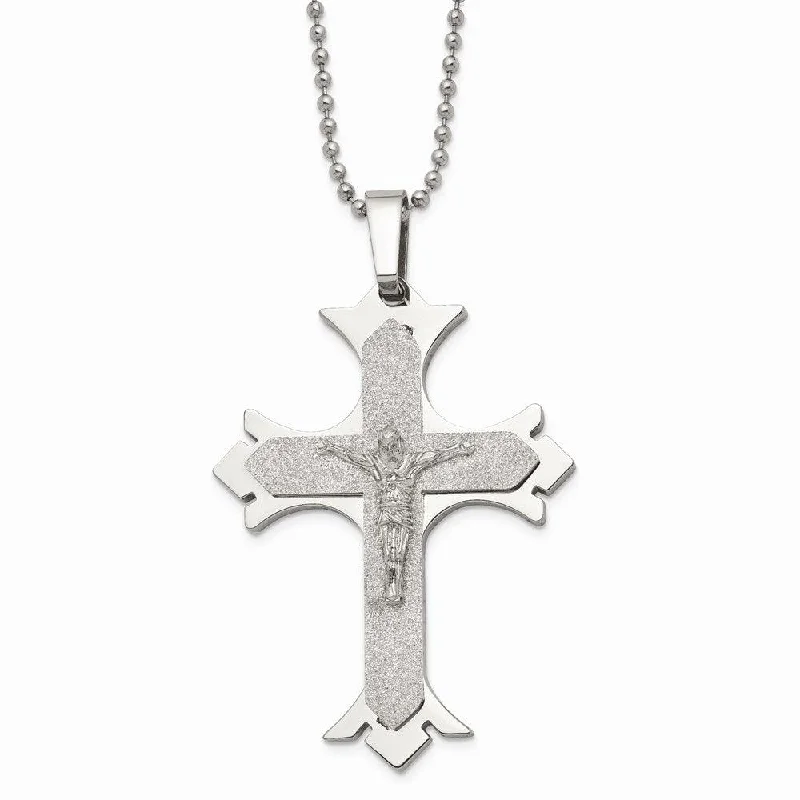 Best necklaces and pendants with heart-shaped designs for a romantic look-Stainless Steel Polished Laser Cut Crucifix Necklace