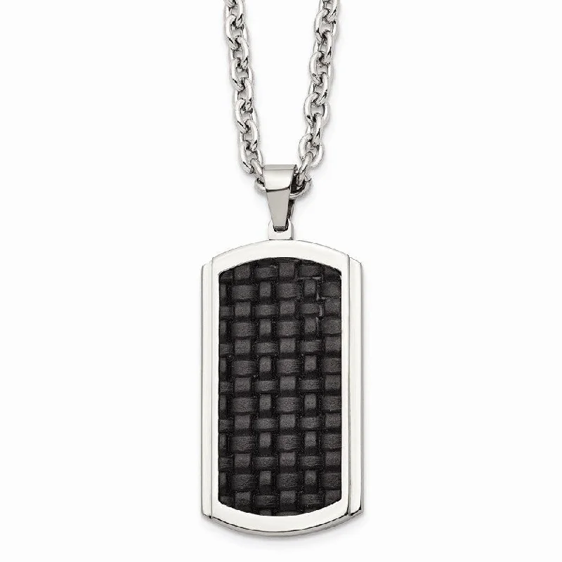 Necklaces and pendants with diamond pendants for a luxurious sparkling effect-Stainless Steel Polished Leather Inlay Dog Tag Necklace