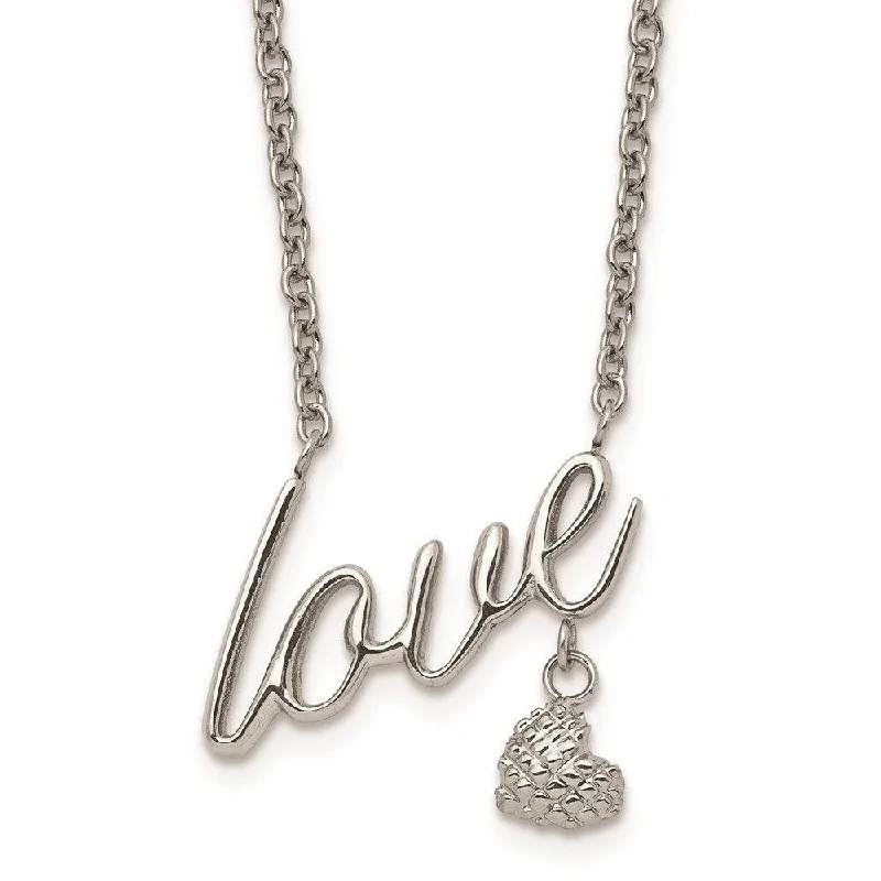 Necklaces and pendants with abstract shapes for a modern, creative appearance-Stainless Steel Polished LOVE 16.5in w/4in. ext. Necklace