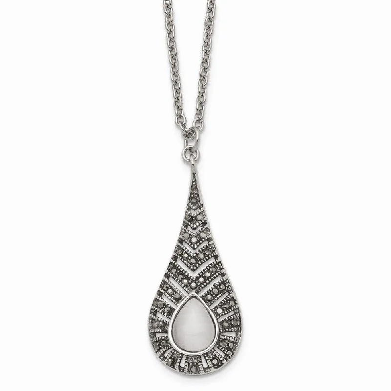 Necklaces and pendants with infinity love symbols for an eternal, romantic gesture-Stainless Steel Polished Marcasite Cat's Eye Necklace