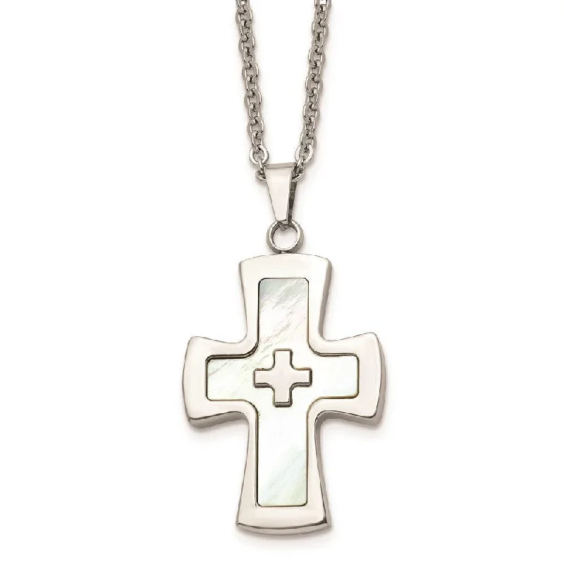 Best necklaces and pendants with zodiac signs for a celestial, astrology-inspired vibe-Stainless Steel Polished Mother Of Pearl Cross Necklace