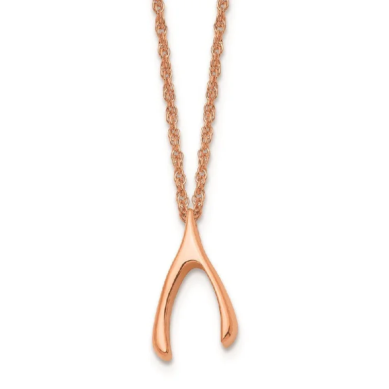 Best necklaces and pendants with glowing moonstone for an ethereal glow-Stainless Steel Polished Rose IP-plated Wishbone Necklace