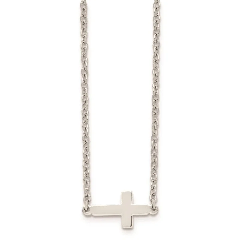 Best necklaces and pendants with butterfly wings for a delicate, graceful style-Stainless Steel Polished Sideways Cross 18in Necklace