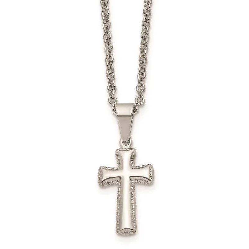 Best necklaces and pendants with crystal accents for a sparkling and elegant style-Stainless Steel Polished Small Cushion Cross Necklace