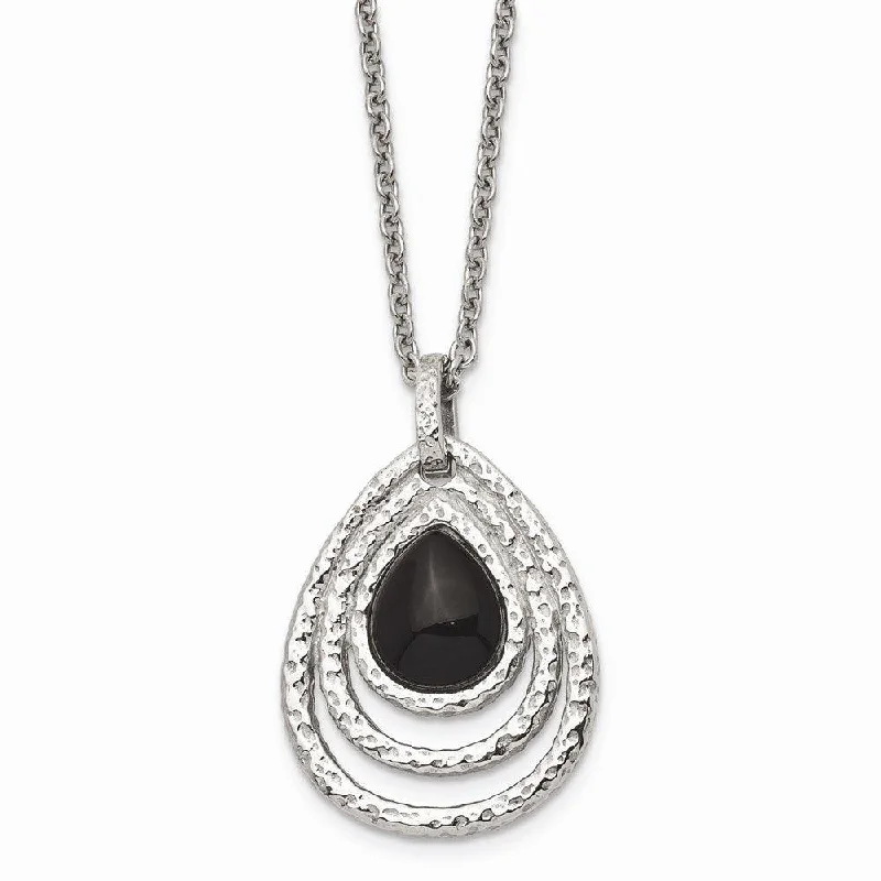 Best necklaces and pendants with art deco elements for a vintage, glamorous design-Stainless Steel Polished/Textured Black Onyx w/2in ext. Necklace