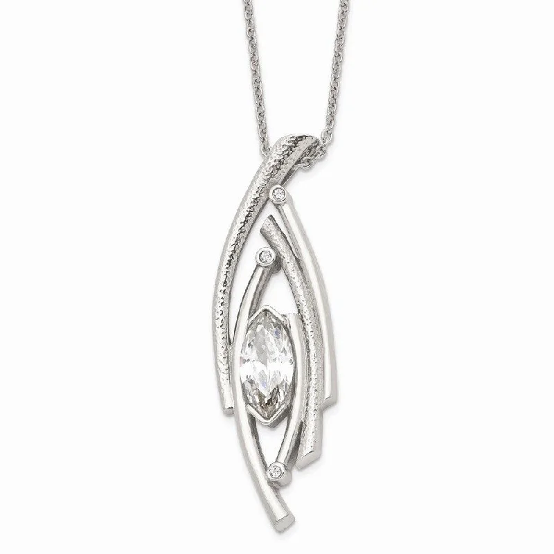 Necklaces and pendants with matching rings for a coordinated set of jewelry-Stainless Steel Polished/Textured CZ w/2in ext. Necklace