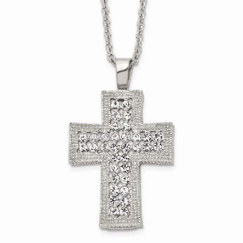 Best necklaces and pendants with cubic zirconia for a budget-friendly dazzling effect-Stainless Steel Polished w/ Crystal Cross Necklace