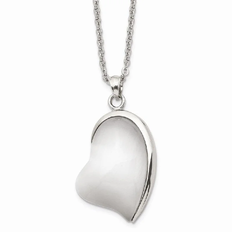 Elegant necklaces and pendants with gold chains for a chic, timeless appearance-Stainless Steel Polished White Cat's Eye Heart Necklace