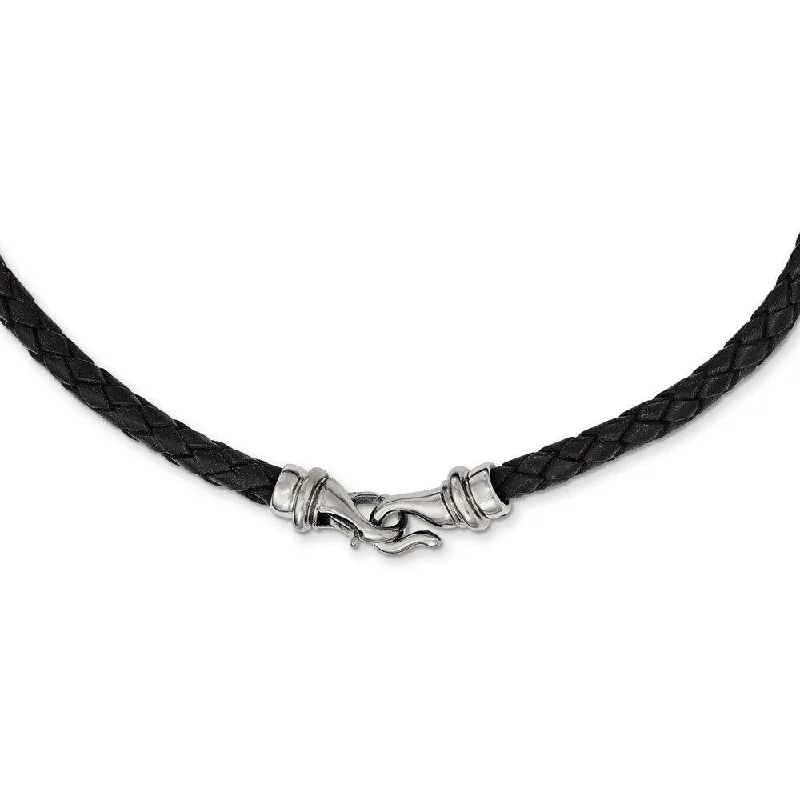 Necklaces and pendants with angel wing motifs for a spiritual, meaningful design-Stainless Steel Polished Woven Black Leather Necklace