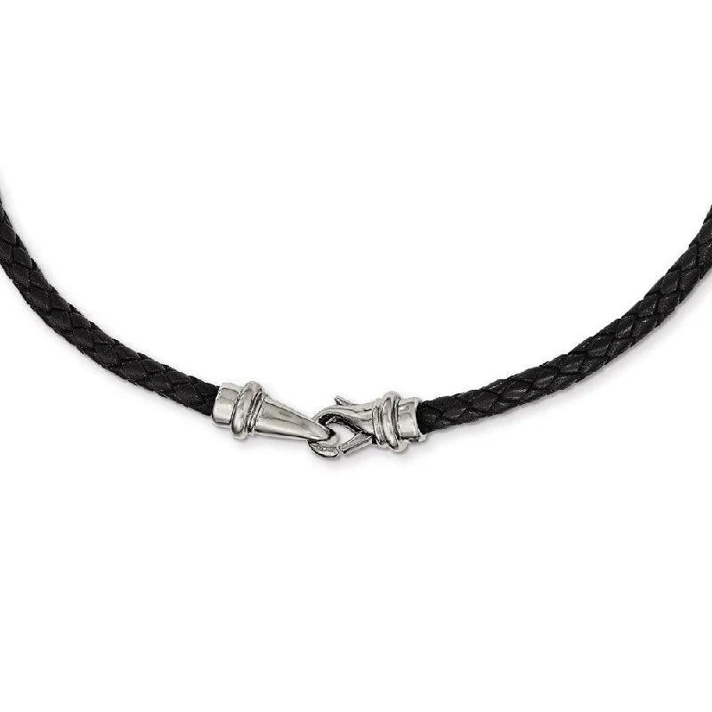 Necklaces and pendants with zodiac constellation designs for an astrological touch-Stainless Steel Polished Woven Black Leather Necklace