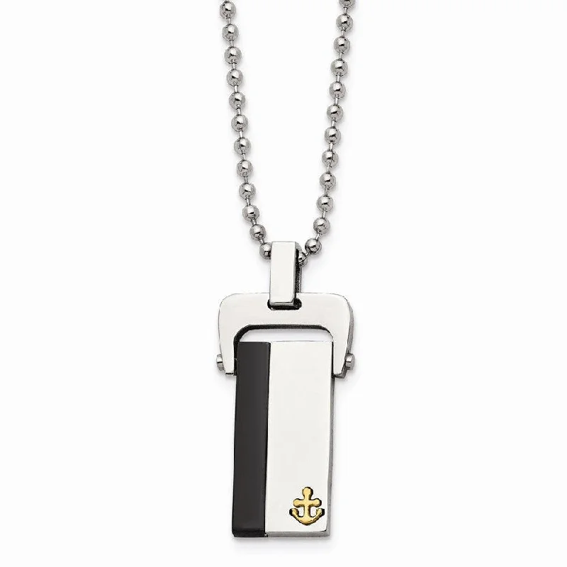 Necklaces and pendants with clear quartz for a pure and radiant look-Stainless Steel Polished Yellow & Black IP-plated Dog Tag Necklace