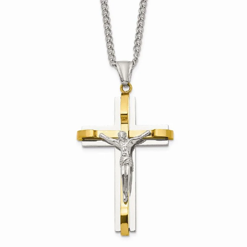 Trendy necklaces and pendants with geometric shapes for a modern aesthetic-Stainless Steel Polished Yellow IP Crucifix Necklace