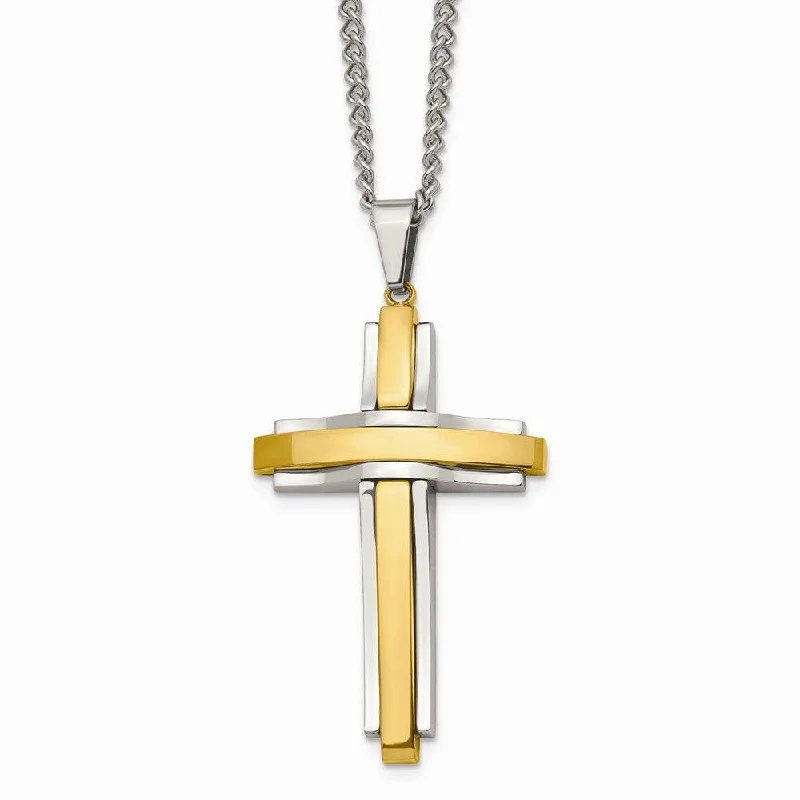 Best necklaces and pendants with art deco elements for a vintage, glamorous design-Stainless Steel Polished Yellow IP-plated Cross Necklace