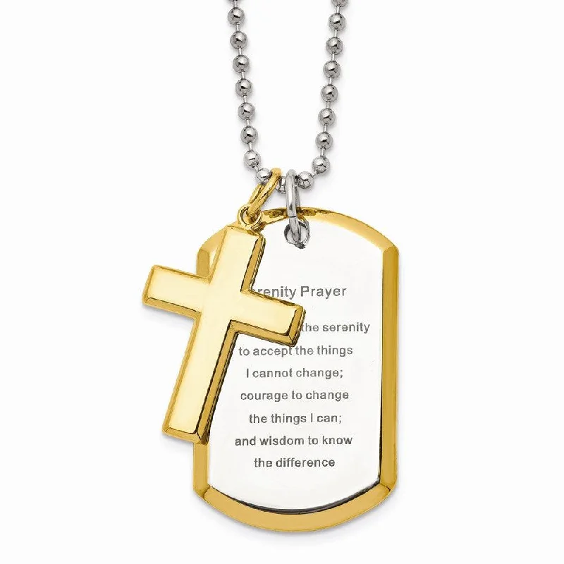 Necklaces and pendants with celestial starburst designs for a radiant look-Stainless Steel Polished Yellow IP-plated Serenity Prayer Necklace