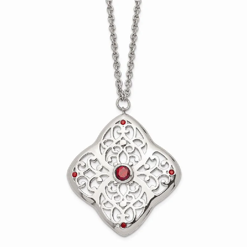 Best necklaces and pendants with art deco elements for a vintage, glamorous design-Stainless Steel Red CZ Square with 2in ext. Necklace