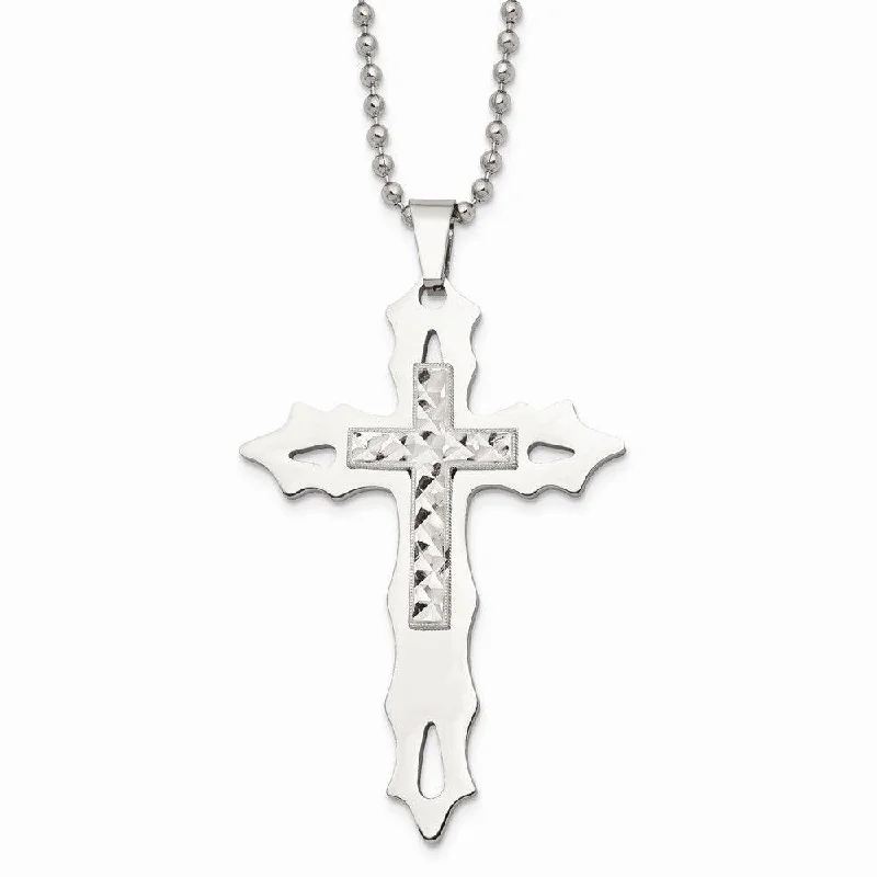 Stunning necklaces and pendants with turquoise and gold for a vibrant, earthy look-Stainless Steel & Sterling Silver Diamond Cut and Polished Cross Necklace