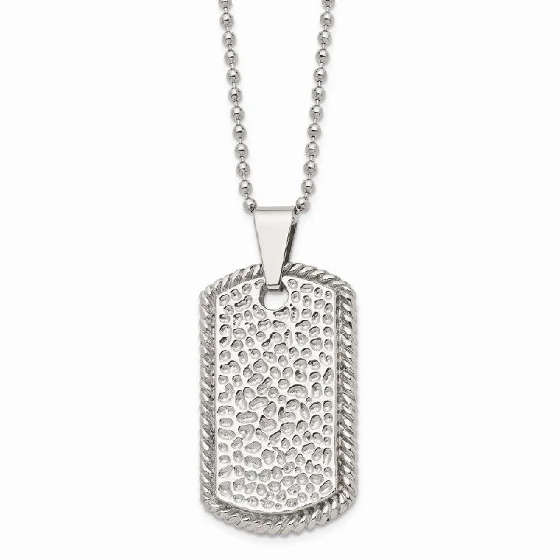 Best necklaces and pendants with intricate beadwork for a bohemian-inspired look-Stainless Steel Textured Polished Dog Tag Necklace