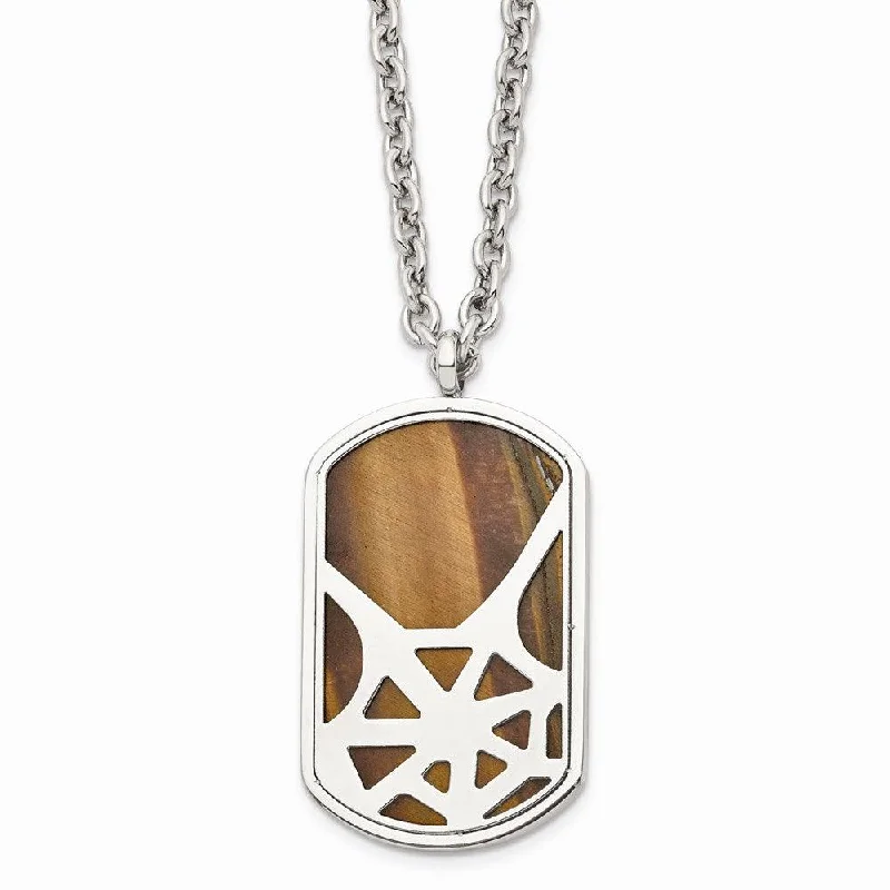 Best necklaces and pendants with vintage lockets for a nostalgic, sentimental look-Stainless Steel Tiger's Eye Polished Dog Tag Necklace