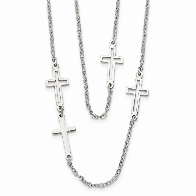 Best necklaces and pendants with silver chains for a sleek, timeless look-Stainless Steel Two Strand Cross Necklace