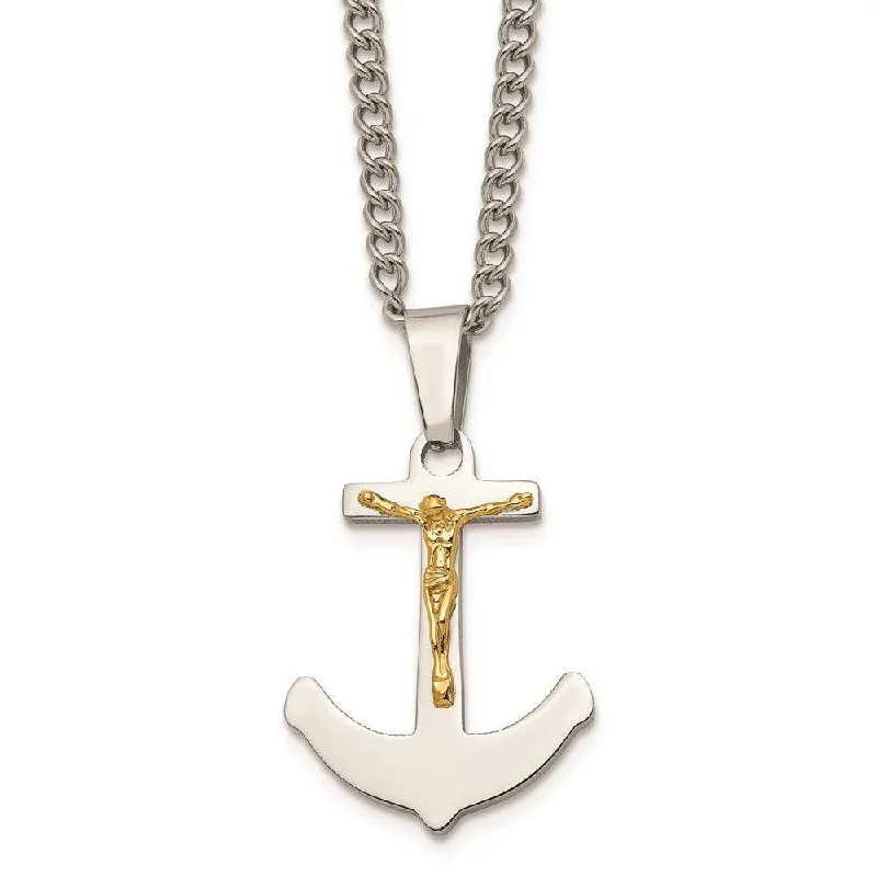 Best necklaces and pendants with gemstone clusters for a bold and colorful effect-Stainless Steel w/14k Gold Crucifix Anchor Necklace