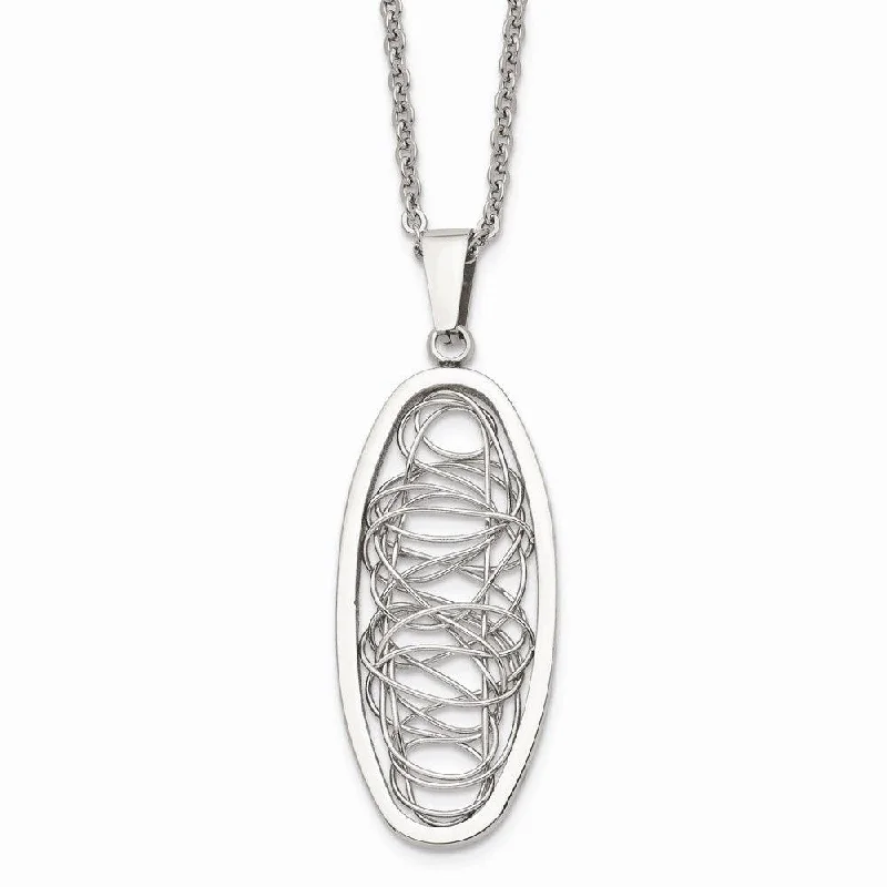 Necklaces and pendants with star-shaped designs for a whimsical, celestial touch-Stainless Steel Wire Designed Oval Pendant Necklace