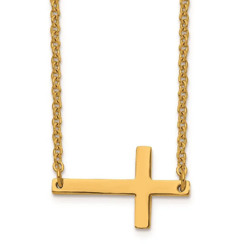 Best necklaces and pendants with opal gemstones for an iridescent glow-Stainless Steel Yellow IP-plated Sideways Cross 18in Necklace