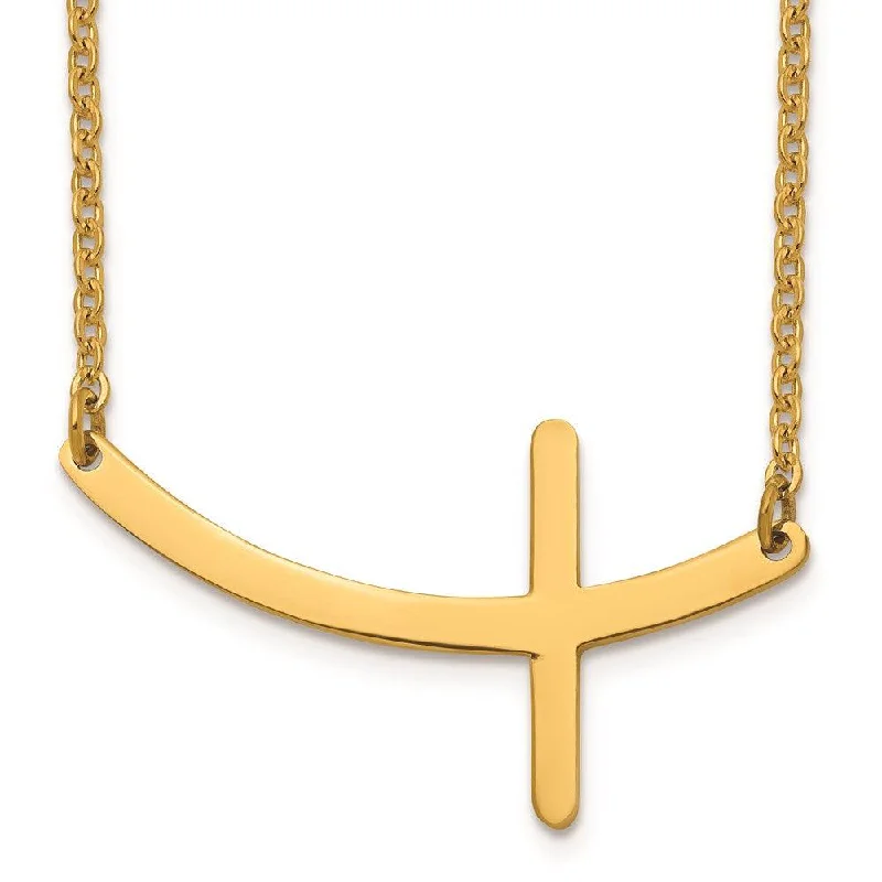 Best necklaces and pendants with gemstone clusters for a bold and colorful effect-Stainless Steel Yellow IP-plated Sideways Cross 18in Necklace