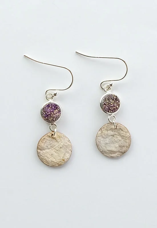 Best necklaces and pendants with heart-shaped lockets for a sentimental keepsake-Sterling Silver Birch Bark earrings with violet druzy