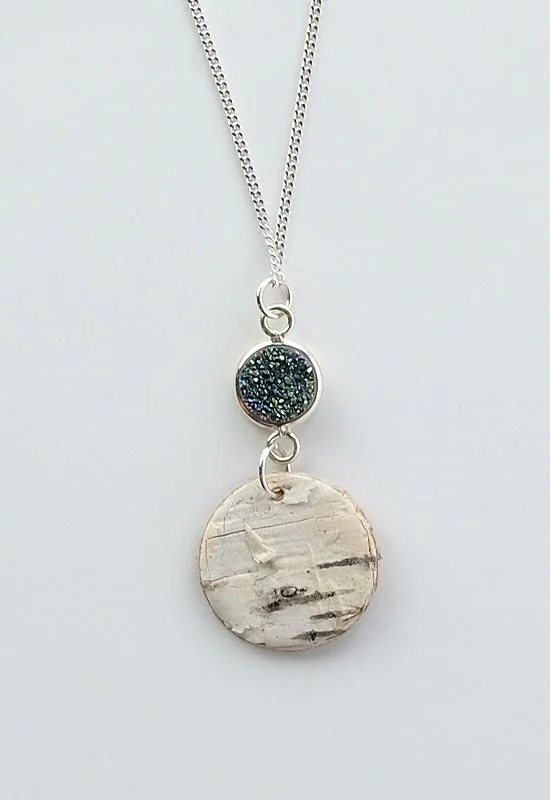 Best necklaces and pendants with cubic zirconia for a budget-friendly dazzling effect-Sterling Silver Birch Bark necklace with teal druzy