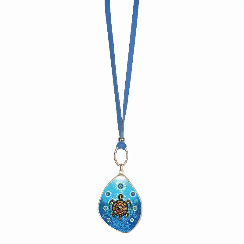 Necklaces and pendants with sun and moon motifs for a celestial-inspired design-Vegan leather Medicine Turtle Necklace by Native Artist Jack Jacko